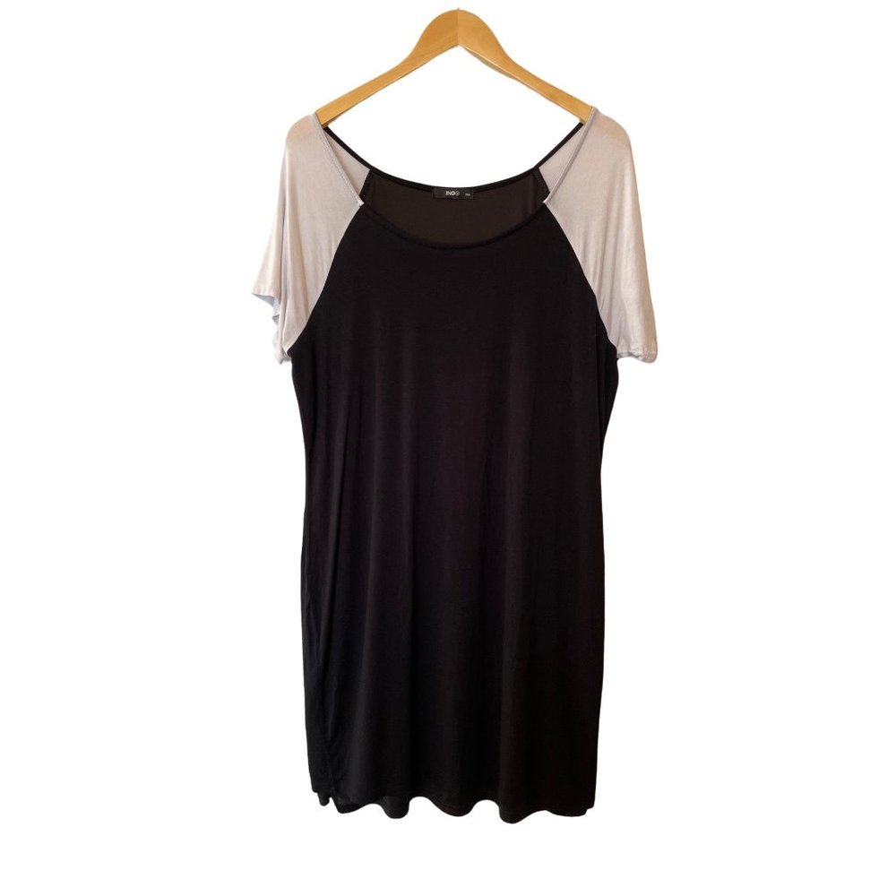 ING Womens XL? Shift Dress Short Sleeve Jersey Black White Lined Oversized Soft